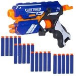WISHKEY Plastic Blaze Storm Manual Soft Suction Bullet Gun Toy with 20 Safe Soft Foam Bullets, Fun Target Shooting Battle Fight Game for Kids (Pack of 1, Multicolor)