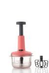 Clazkit 2 in 1 Push Chopper Push and Chop Chopper Vegetable and Fruit Cutter Chopper with Easy Push and Close Button 1100 ml |Peach Color (Pack of 1, Plastic)