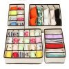 House of Quirk Foldable Storage Box Drawer Divider Organizer Closet Storage for Socks Bra Tie Scarfs – Beige,Set of 4,Standard,34 x 31 x 4 Cms, Fabric