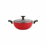 neelam Non-Stick Kadai with Glass Lid – Induction Friendly, 3mm Thickness, Red (22cm (2.25 Ltrs))