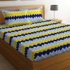 Bsb Home 100% Microfiber Bedsheet For Double Bed With 2 Pillow Covers Breathable | Wrinklefree And Softtouch Zig-Zag Print Sheet- Yellow & Blue