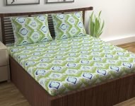 Divine Casa 144 TC 100% Cotton Greeny Garden Bedsheet for Double Bed with 2 Pillow Cover | Bedsheets Soft-Touch Skin Friendly (222 x 254 CM) Apple Green