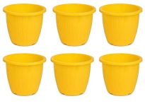 GTB Set of 6 Duro Flower Pot 8 inches for Gardening,Indoor/Outdoor Planter (Yellow)