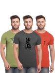 BULLMER Mens Regular Fit Printed Round Neck Cotton Tshirt Pack of 3 – Orange/Green_Large