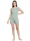 UZARUS Women’s Cotton Printed Night Suit Set of Top & Shorts (M, Green)