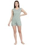 UZARUS Women’s Cotton Printed Night Suit Set of Top & Shorts (M, Green)