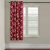 Cortina 1 Piece Floral Design Panel Eyelet Polyester Window Curtain – 5-Feet, Maroon