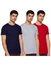 Chromozome Men’s Solid Regular TEE (OS 10_Red-Navy-Ecru Melange L)