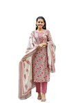 Vaamsi Women’s Cotton Blend Floral Printed Straight Kurta Pant With Dupatta (VKSKD1133_Grey_M)