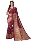 Satrani Women’s Knit Silk Blend Saree (2535S941NA_Beige & Maroon)