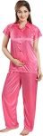 Fabme Women’s Plain Satin Night Suit (Shirt and Pyjama) (Peach) (Size – Large|| Bust 38″)