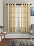 Cortina Polyster Linen Solid Sheer Curtain Set with Eyelet Rings Non Blackout Window Curtain – Set of 2 – Beige