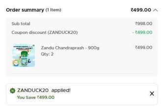 Deal : Zandu Chandraprash (900g x 2) @ 499.Add 2 Qty : Apply Code : ZANDUCK20