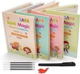 Eclet  Magic Book for Kids, Sank Magic Practice Copybook, (4 Book+10 Refill+1 Pen+1 Grip) Number Tracing Book for Pre-Schoolers with Pen, Magic Calligraphy Copybook Set Writing Tool for Kids(F)