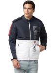 UrbanMark Men Regular Fit Men Colorblock Hooded Jacket-Navy Blue, L