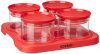 Amazon Brand – Solimo Airtight Plastic Storage Container Set, With 4 Containers (500ml) & Serving Tray, BPA Free, Red