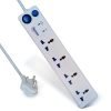 Microtek Plastic High Neck Spike Guard 1.5m Extension Cord, 4 Sockets, 6A, 1500W with 1 Switch (White)