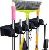 Zollyss Mop And Broom Holder Wall Mount, Heavy Duty Broom Holder Wall Mounted Or Tool Organizer For Home Garden Garage And Storage (5 Positions With 6 Hooks, Black,Plastic)