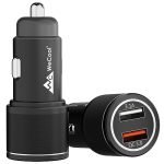 Wecool Smart CH2 36W Metalic Car Charger with Fast Charging Dual Output,Qualcomm Certified Qc 3.0 and USB A 3.1A,Compatible with Smartphones,Tablet,and Other USB Devices,Black