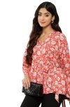 Janasya Women’s Orange Crepe Digital Floral Print Peplum Top(JNE4196-TP-ICHR-M)