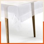 Bathla Matworks Albus Plastic Table Cover For Dining Table With White Lace – Rectangular – (60″ X 108″)| Plain