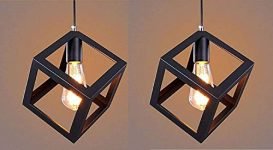 TUCASA- (Pack of 2) ac 110v Metal Square Cube Ceiling Light(Black, 60w)-(Bulb not Included)