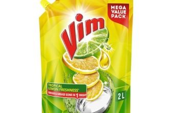 Vim Dishwash Liquid Gel Lemon Refill Pouch, 2 Ltr | Dishwash Gel Infused With The Power Of Lemons | Leaves No Residue