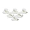 La Opala, Melody Collection, Opal Glass Cup & Saucer Set Fontana 12 Pcs, Lush Greens, White