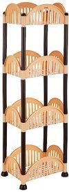Amazon Brand – Solimo Four-Tier Multipurpose Plastic Rack for Kitchen, Living Room, Bathroom (Convex, Beige and Brown)
