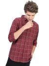 KETCH Men’s Letter Print Straight Fit Shirt (KHSH000874_Maroon/Beige M)