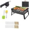 Barbecue Grills – Foldable Charcoal Barbeque Grill With 10 Skewers, 2 Spatula & 1 Air Blower | Outdoor bbq grill tools for Camping Hiking Picnics Traveling – Stellar Black