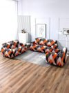 Cortina Polyester Abstract Sofa Cover(Orange, Black Pack Of 3)