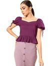 RARE Women Casual Purple Colour Sweetheart Neck Solid Peplum Top