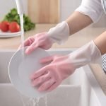 wolpin PVC Cleaning Gloves Hand Gloves for Dishwashing Cooking Skin-friendly Reusable, Gardening | Anti-slip Kitchen Cleaning | Pet Grooming | Car Washing | Bathroom Cleaning Painting (1 Pair, M)