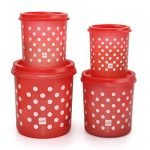 Cello Hi Fresh Safe Plastic Jumbo Container, 4 Pc (Capacity – 5Ltrs, 7Ltrs, 10Ltrs & 15Ltrs), Red