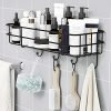 Plantex GI Steel Self-Adhesive Multipurpose Bathroom Shelf with Hooks/Towel Holder/Rack/Bathroom Accessories-Wall Mount – Pack of 1 (Black,Powder Coated)