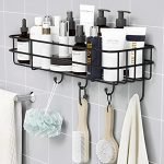 Plantex GI Steel Self-Adhesive Multipurpose Bathroom Shelf with Hooks/Towel Holder/Rack/Bathroom Accessories-Wall Mount – Pack of 1 (Black,Powder Coated)