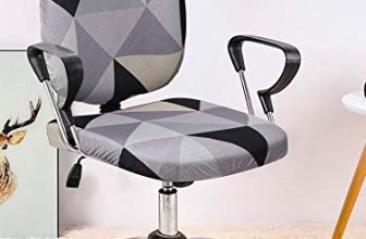 Cortina Computer Desk Seat Covers | Stretchable Elastic Polyester Spandex Cover | Removable Revolving Chair Protector | Office Chair Polyester Covers | Geometry Print – Grey | Chair Cover Set Of 1