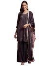 INDO ERA Women’s Embroidered Poly Georgette Above Knee Straight Kurta Sharara Set with Dupatta (IEOUT7154_Large) Purple