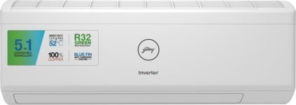 Godrej 5-In-1 Convertible Cooling 2023 Model 2 Ton 3 Star Split Inverter I-Sense Technology With Blue Fin Anti Corrosive Coating Ac – White(Ac 2T Ei 24Iinv3R32-Wwa Split, Copper Condenser)