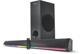 Ant Esports Sbw200| Rgb Light 200 Watts Sound Bar With 5.5 Inch Subwoofer, Hdmi/Optical/Aux/Usb/Tf And Bluetooth 5.0 Connection,Fm Radio,Bass Adjustable,Wall Mountable,4 Eq Modes,Remote Control–Black