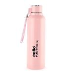 Cello Puro Steel-X Benz 900 | Leak Proof| Wide Mouth & Easy to Open | Insulated Inner Steel Outer Plastic Water Bottle | 730ml | Pink