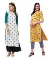 LookMark Women’s Crepe White & Yellow Color 3/4 Sleeve Straight Printed Kurta | Kurti Combo Pack of 2 (LM-K1099-K1100-XL)