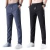 CHOZI Pack of 2 Men’s Dryfit Lycra Stretchable Trackpants, Ice Silk Breathable Casual Trackpants Running Jogger Drawstring Sweat Trackpants with Both Side Pockets for Men (Black&Grey-L)