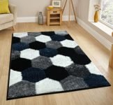 Vas Collections Fluffy Area Rugs Super Soft Faux Fur Carpets 4X6 Feet For Kids Room | Living Room |Offices | Guest Room | Dining Hall Luxurious Look High Pile Stone Carpet – Blue White & Black