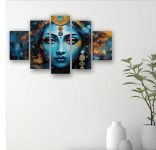 SAF krishna Paintings for Living Room | Painting for Wall Decoration | 3D Wall Art for Bedroom | Kanha Religious Wall Painting Set of 5 (75 x 45 cms) SANFPNLS35520