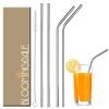 Bloomingdale Reusable Stainless Steel Straw with Cleaning Brush- Long Metal Straws for Drinking, Reusable Set of 5 (2- Bend Pipe, 2- Long Straw, 1-Cleaning Brush), Silver (BSteelStrawsSilver5Pcs)