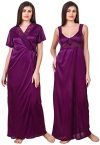 Fasense Women’s Satin Plain/Solid Ankle Length Nightwear Set (Pack of 2) Purple