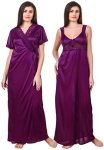 Fasense Women’s Satin Plain/Solid Ankle Length Nightwear Set (Pack of 2) Purple