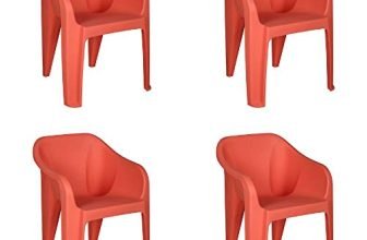 Nilkamal Eeezychr Plastic Mid Back With Arm Chair | Chairs For Home| Dining Room| Bedroom| Kitchen| Living Room| Office – Outdoor – Garden | Dust Free |100% Polypropylene Stackable Chairs | Set Of 4